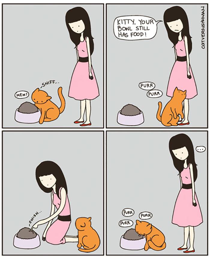 illustrations of sweet moments from living with a cat