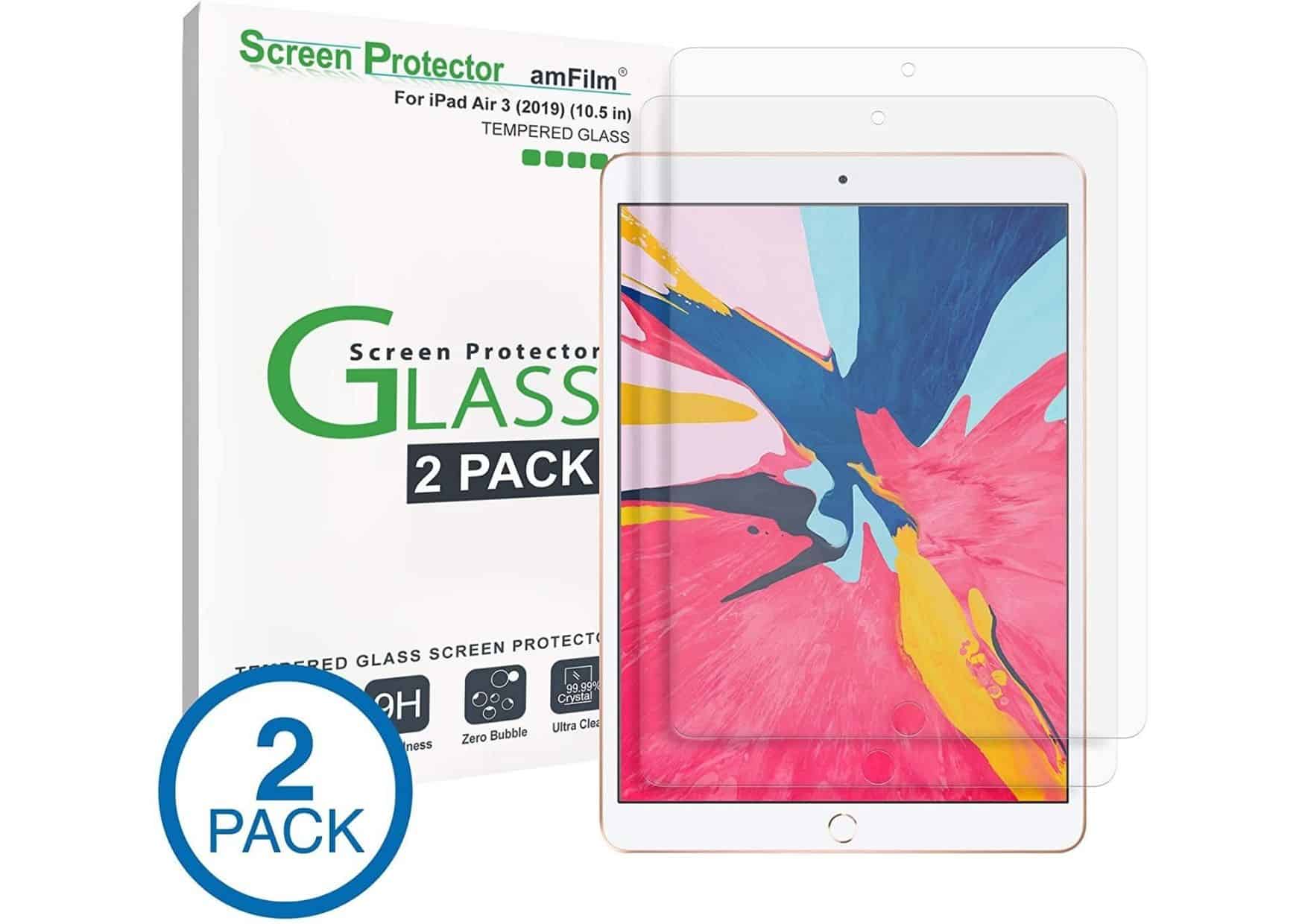 2 Pack and Compatible with Apple Pencil amFilm Glass Screen Protector for iPad 10.2 7th Generation, 2019 Tempered Glass Screen Protector with Camera Cutout 
