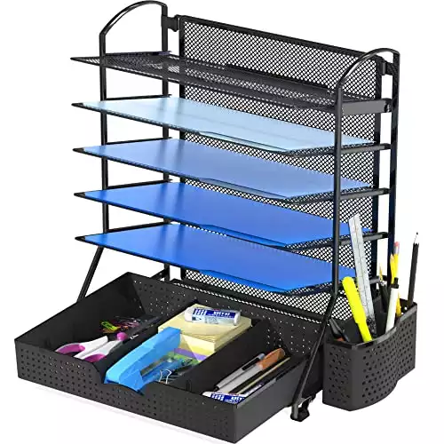 SimpleHouseware 6 Trays Desk Document File Tray Organizer with Supplies Sliding Drawer