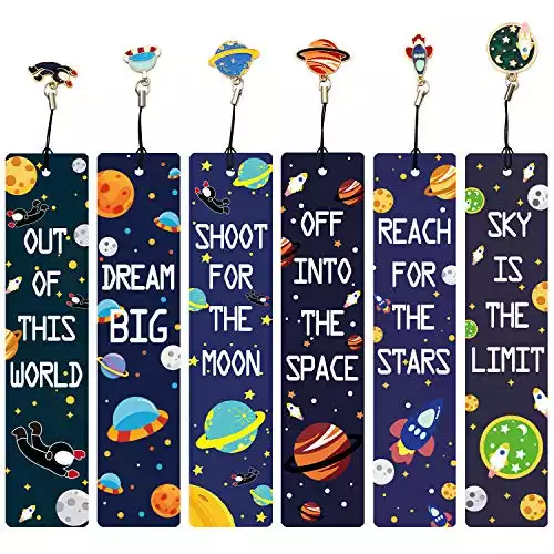 Space Theme Bookmarks with Metal Charms