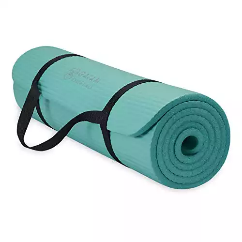 Gaiam Essentials Thick Yoga Mat Fitness & Exercise Mat With Easy-Cinch Carrier Strap